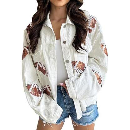 Vibecurve® Game Day Corduroy Sequin Football Cropped Jacket
