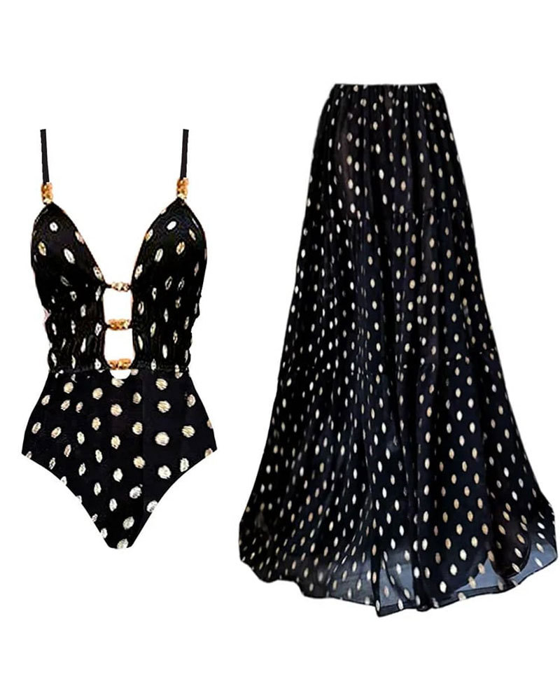 Vibecurve® Polka Dot Hollowout Two Piece Swimsuit Set