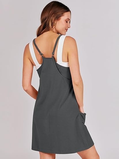 Vibecurve® Women Athletic Dress Summer Tennis Workout Active Sports Mini Romper Dress Built in Shorts Travel Vacation Clothes