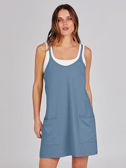 Vibecurve® Women Athletic Dress Summer Tennis Workout Active Sports Mini Romper Dress Built in Shorts Travel Vacation Clothes