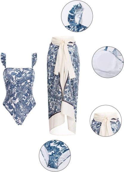 Vibecurve® Aprilake Women's Summer Square NeckSleeveless Swimsuit Bodysuit Tops Beach Skirt 2Piece Swimsuit Outfits