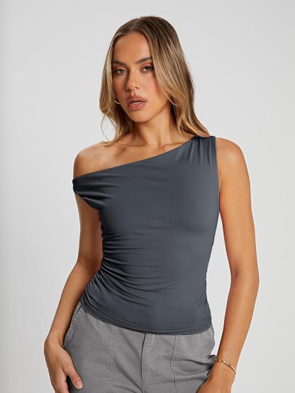 Vibecurve® Womens Summer Tops Spring Off Shoulder T Shirts Going Out Crop Tank Top Fashion Clothes Workout Outfit 