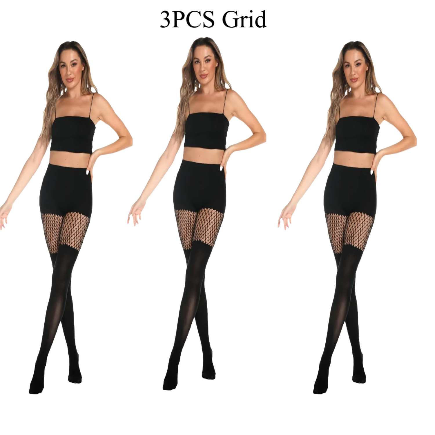 Vibecurve® Womens Faux Thigh High Fishnet Stockings Stitching Opaque Pantyhose Mock Over the Knee Goth Striped Suspender Tights