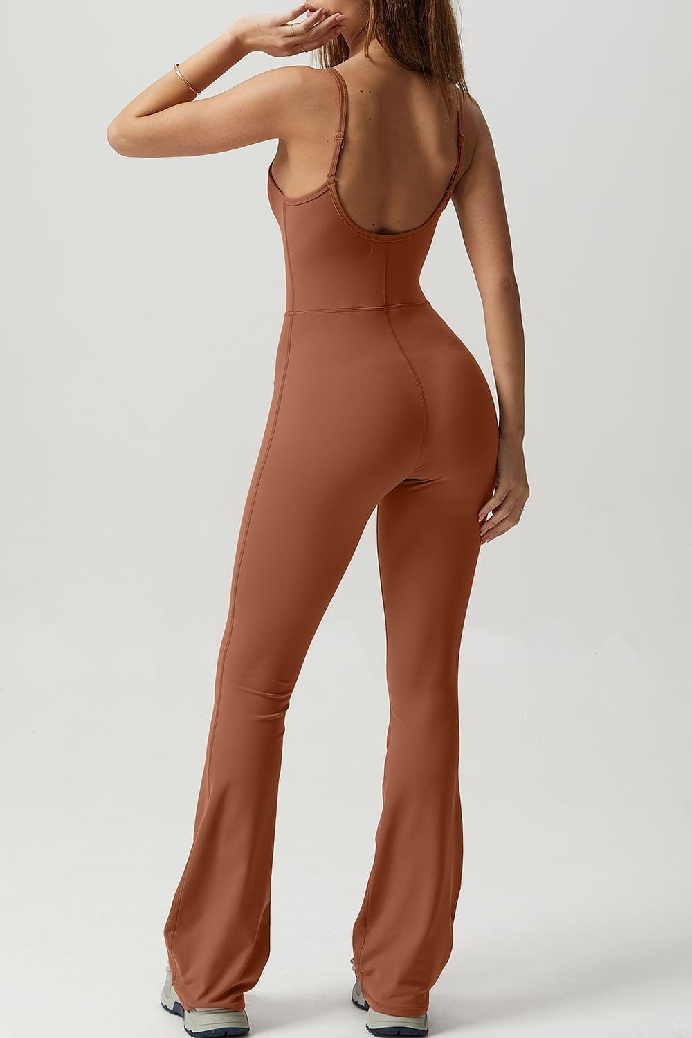 Vibecurve® Flare Jumpsuits for Women Spaghetti Straps Scoop Neck Bodycon Full Length Casual Unitard Playsuit