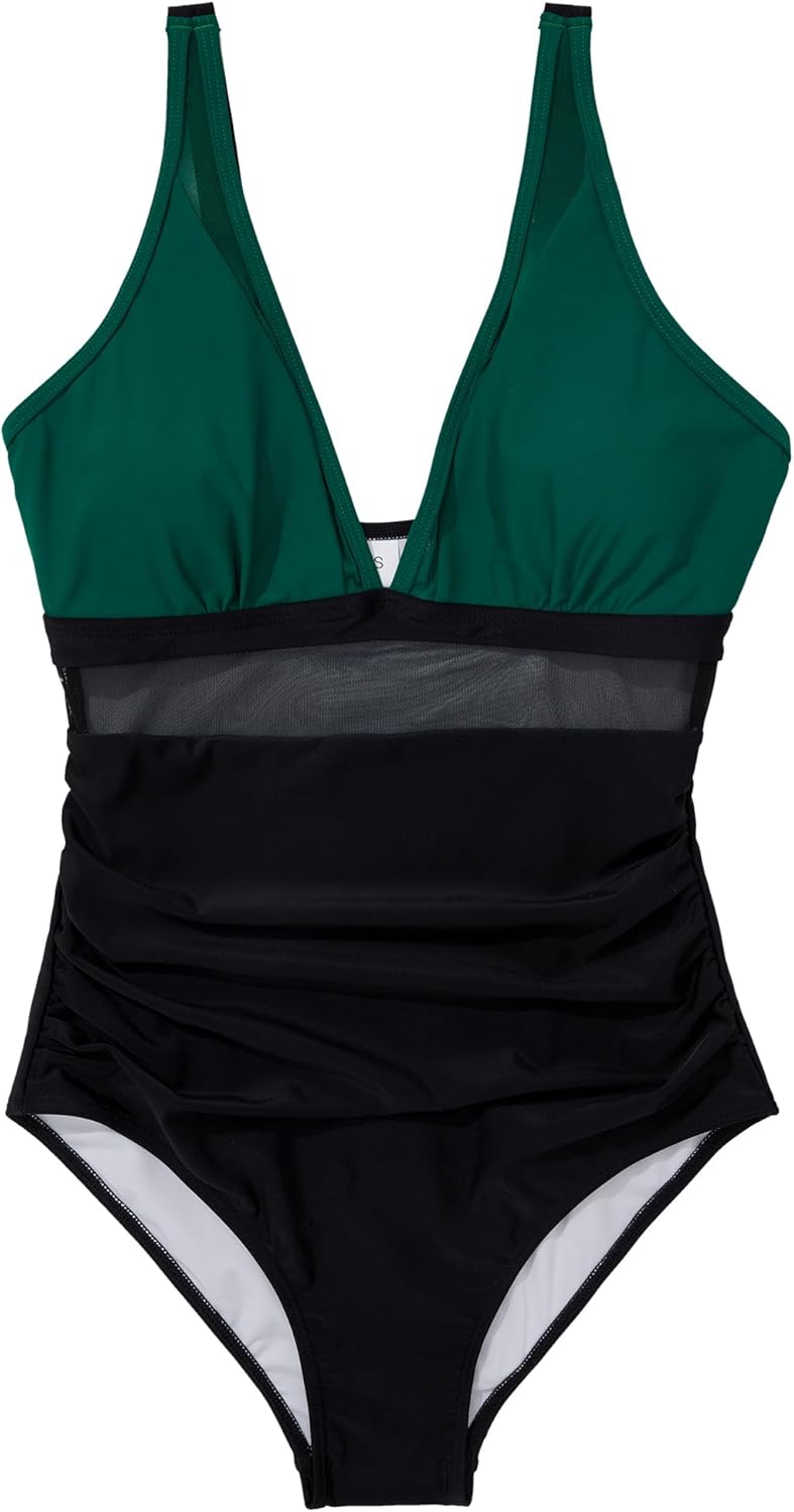 SUUKSESS Women Sexy Mesh Tummy Control Swimsuit Push Up High Waisted Bathing Suit