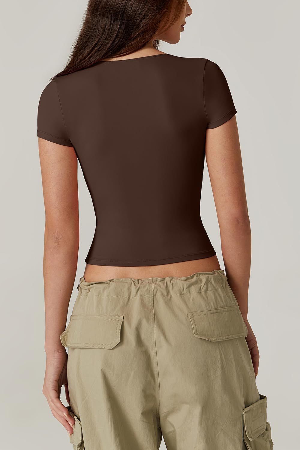 Vibecurve® Women's V Neck Short Sleeve T Shirts Double Lined Tee Seamed Cup Going Out Tops