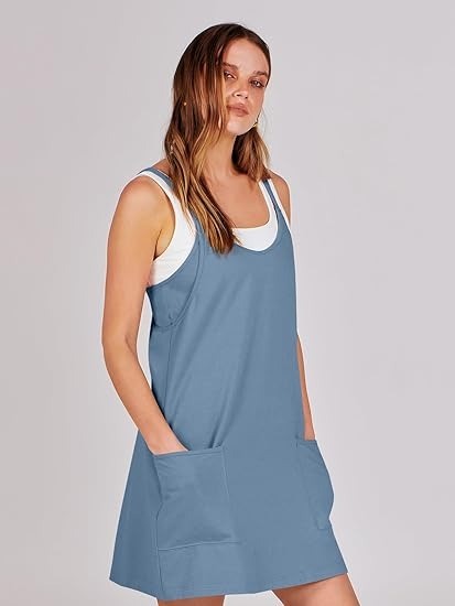 Vibecurve® Women Athletic Dress Summer Tennis Workout Active Sports Mini Romper Dress Built in Shorts Travel Vacation Clothes