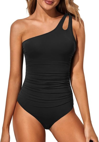 Vibecurve®  One Shoulder One Piece Swimsuit for Women Tummy Control Bathing Suits Modest Full Coverage Keyhole Swimwear