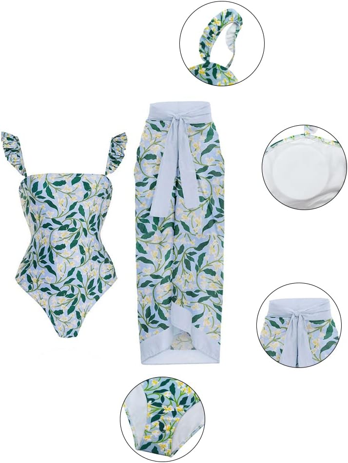 Vibecurve® Aprilake Women's Summer Square NeckSleeveless Swimsuit Bodysuit Tops Beach Skirt 2Piece Swimsuit Outfits