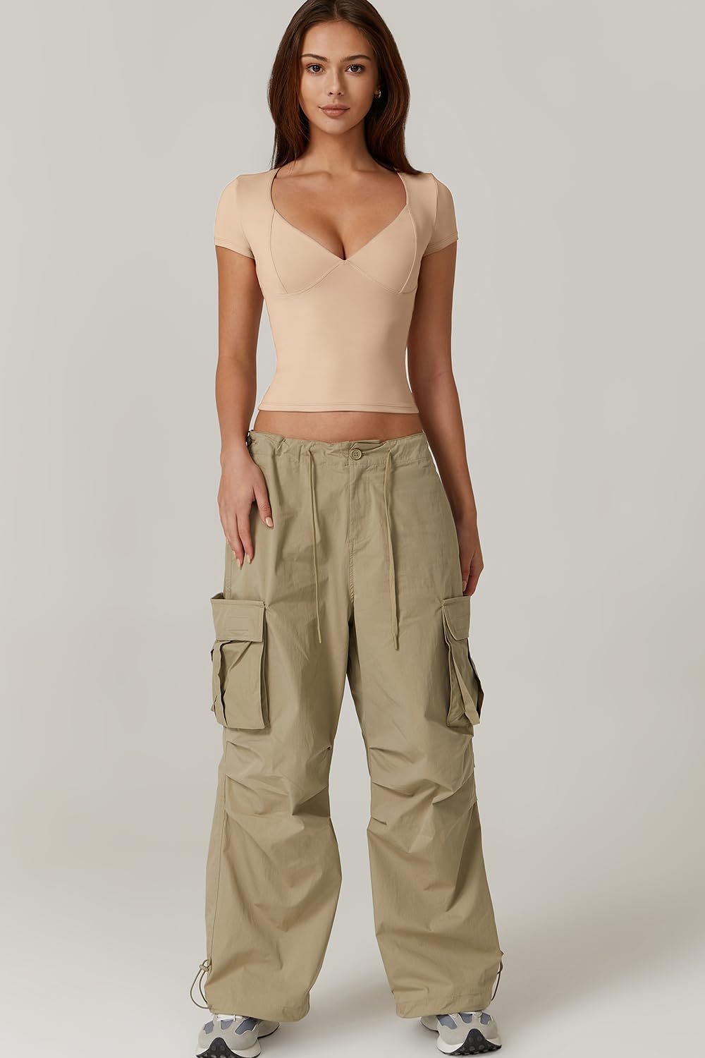 Vibecurve® Women's V Neck Short Sleeve T Shirts Double Lined Tee Seamed Cup Going Out Tops