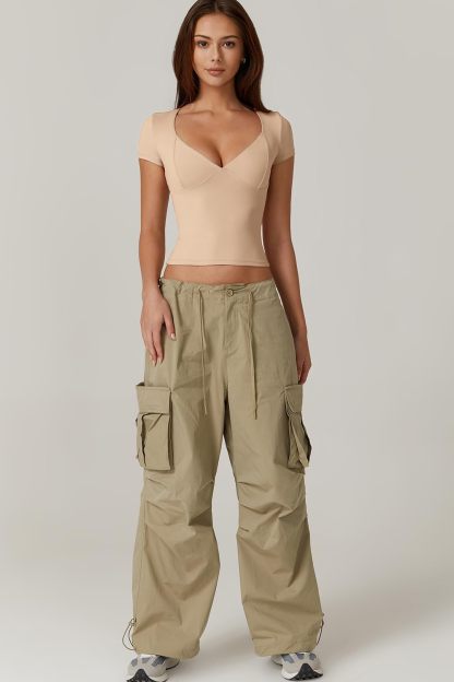 Vibecurve® Women's V Neck Short Sleeve T Shirts Double Lined Tee Seamed Cup Going Out Tops