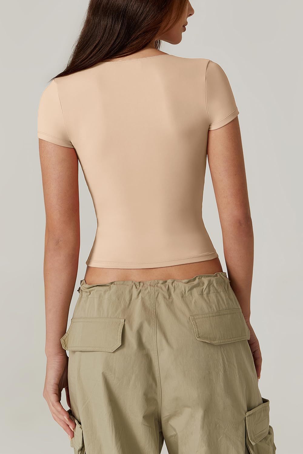 Vibecurve® Women's V Neck Short Sleeve T Shirts Double Lined Tee Seamed Cup Going Out Tops