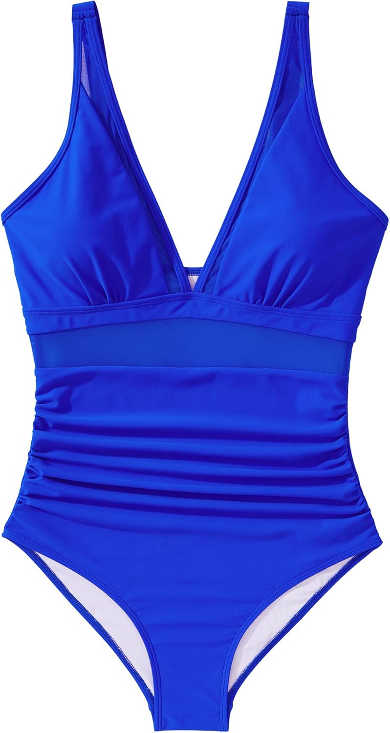SUUKSESS Women Sexy Mesh Tummy Control Swimsuit Push Up High Waisted Bathing Suit