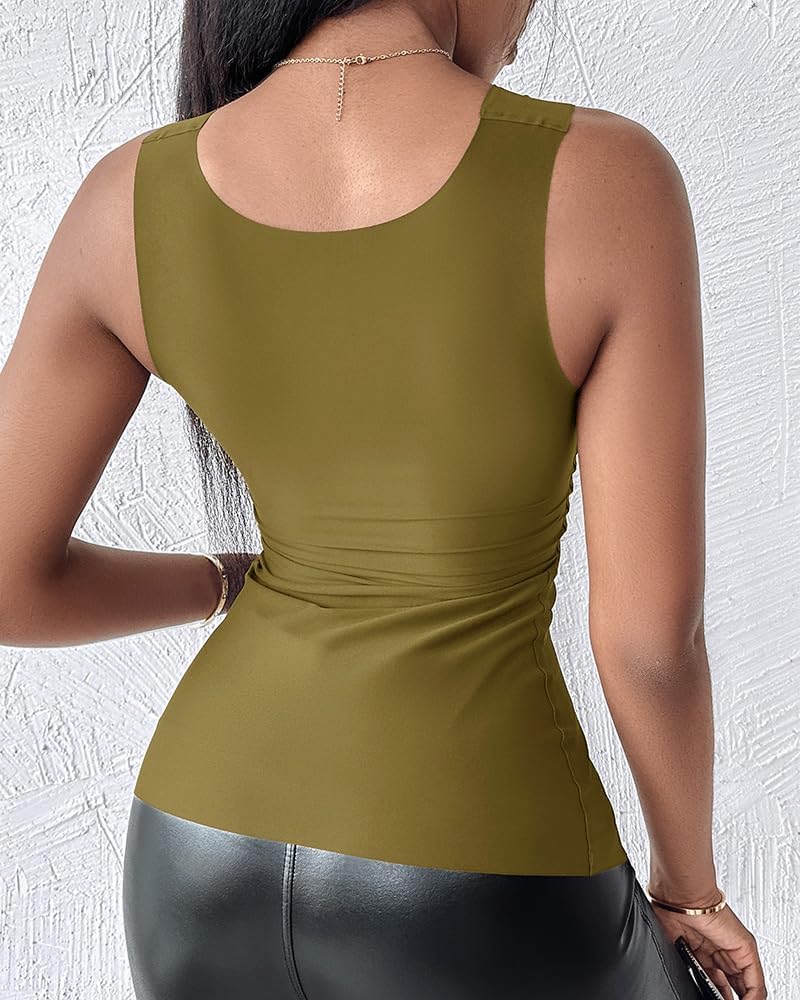 Vibecurve® Womens U Neck Shapewear Built-in Bra Tank High Strechy Sleeveless Slim Fit Tops Camisole Workout Tops