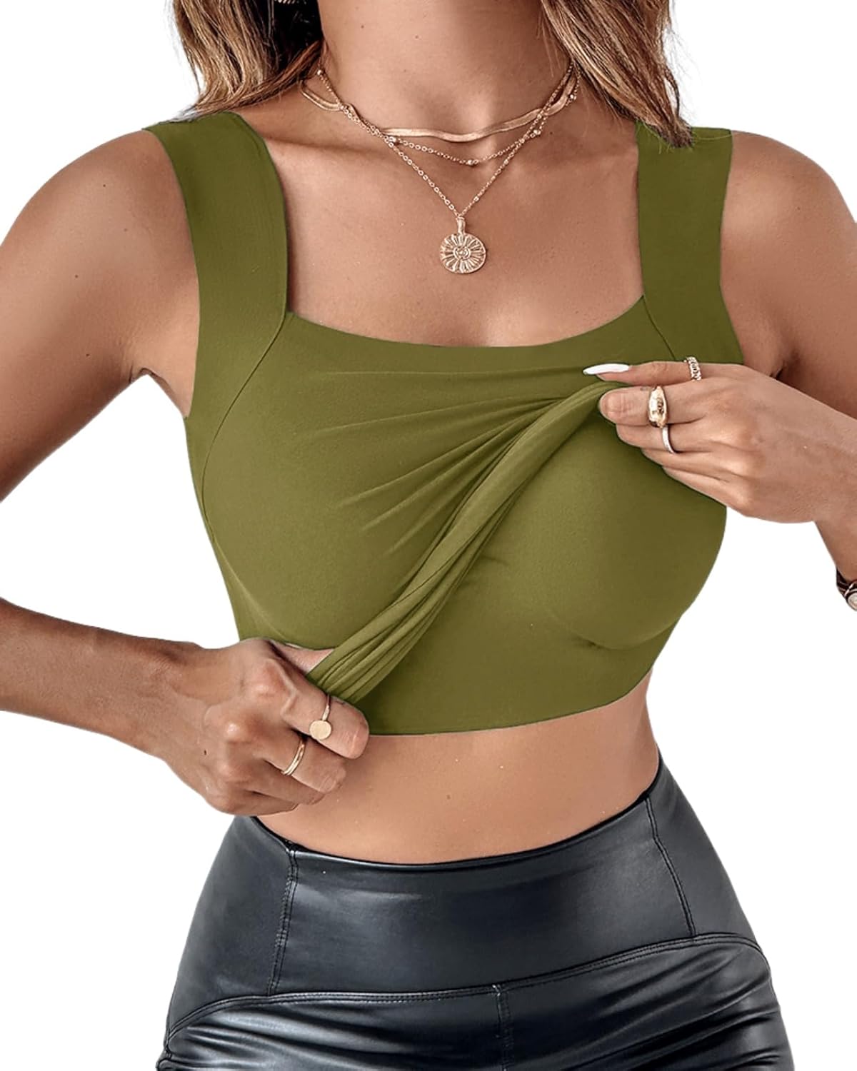 Vibecurve® Womens U Neck Shapewear Built-in Bra Tank High Strechy Sleeveless Slim Fit Tops Camisole Workout Tops