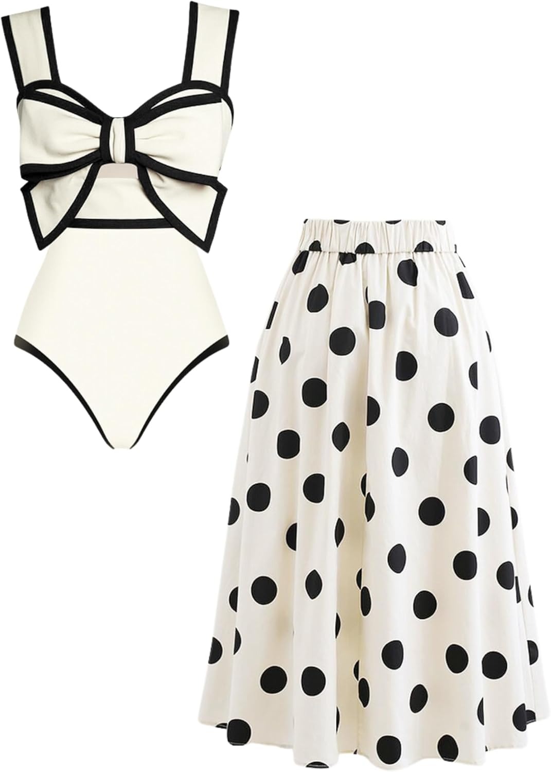 Vibecurve®Black and White Swimsuit Bow-tie Decor Women's Polka dot Pri