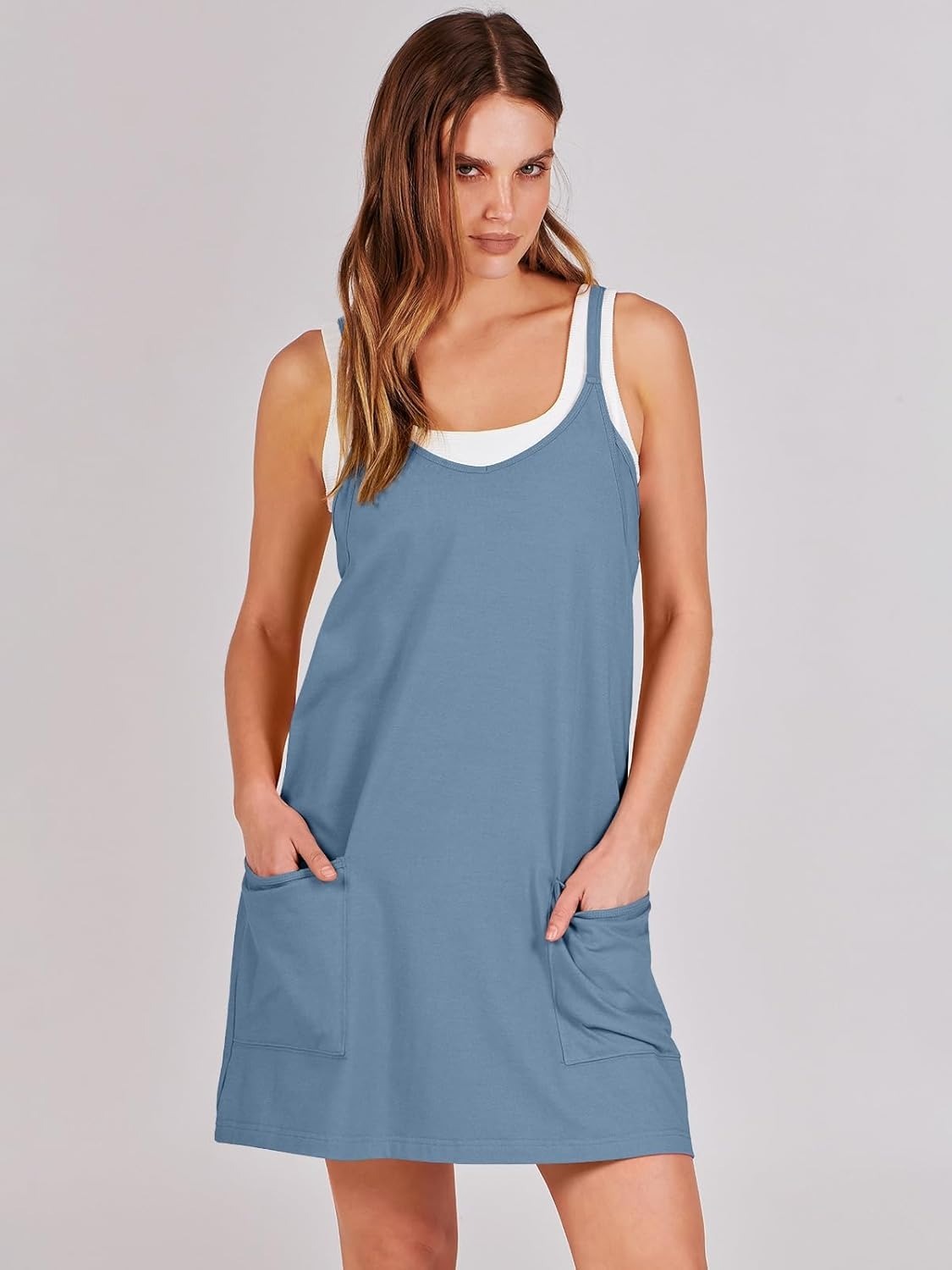 Vibecurve® Women Athletic Dress Summer Tennis Workout Active Sports Mini Romper Dress Built in Shorts Travel Vacation Clothes