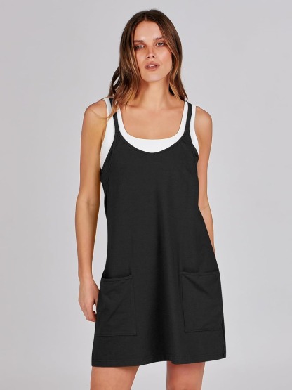 Vibecurve® Women Athletic Dress Summer Tennis Workout Active Sports Mini Romper Dress Built in Shorts Travel Vacation Clothes