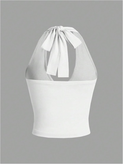 Vibecurve® Women's Halter Tops V Neck Tie Backless Summer Crop Tank Top