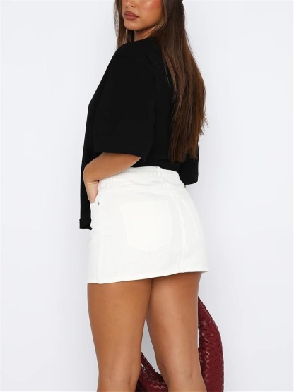 Vibecurve®High Waisted Stretchy Denim Skirt with Shorts