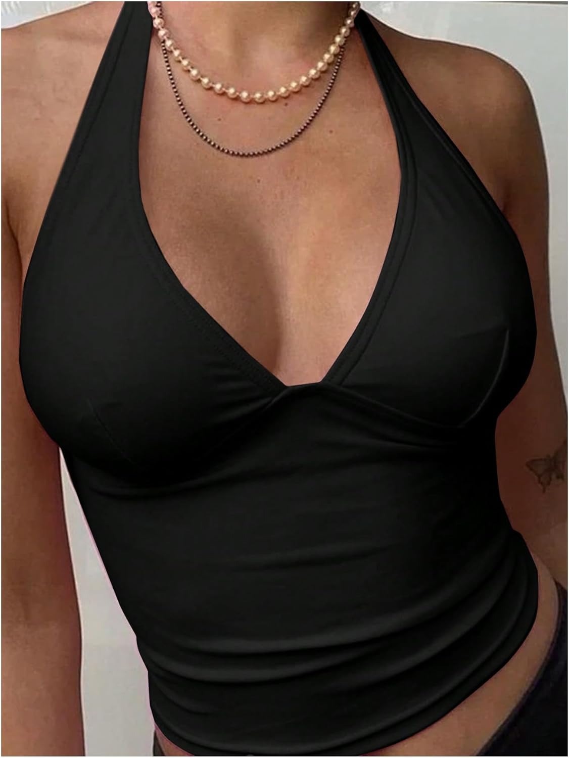 Vibecurve® Women's Halter Tops V Neck Tie Backless Summer Crop Tank Top