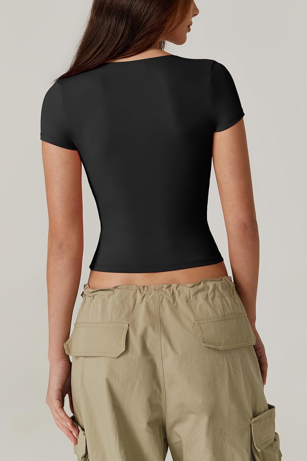 Vibecurve® Women's V Neck Short Sleeve T Shirts Double Lined Tee Seamed Cup Going Out Tops