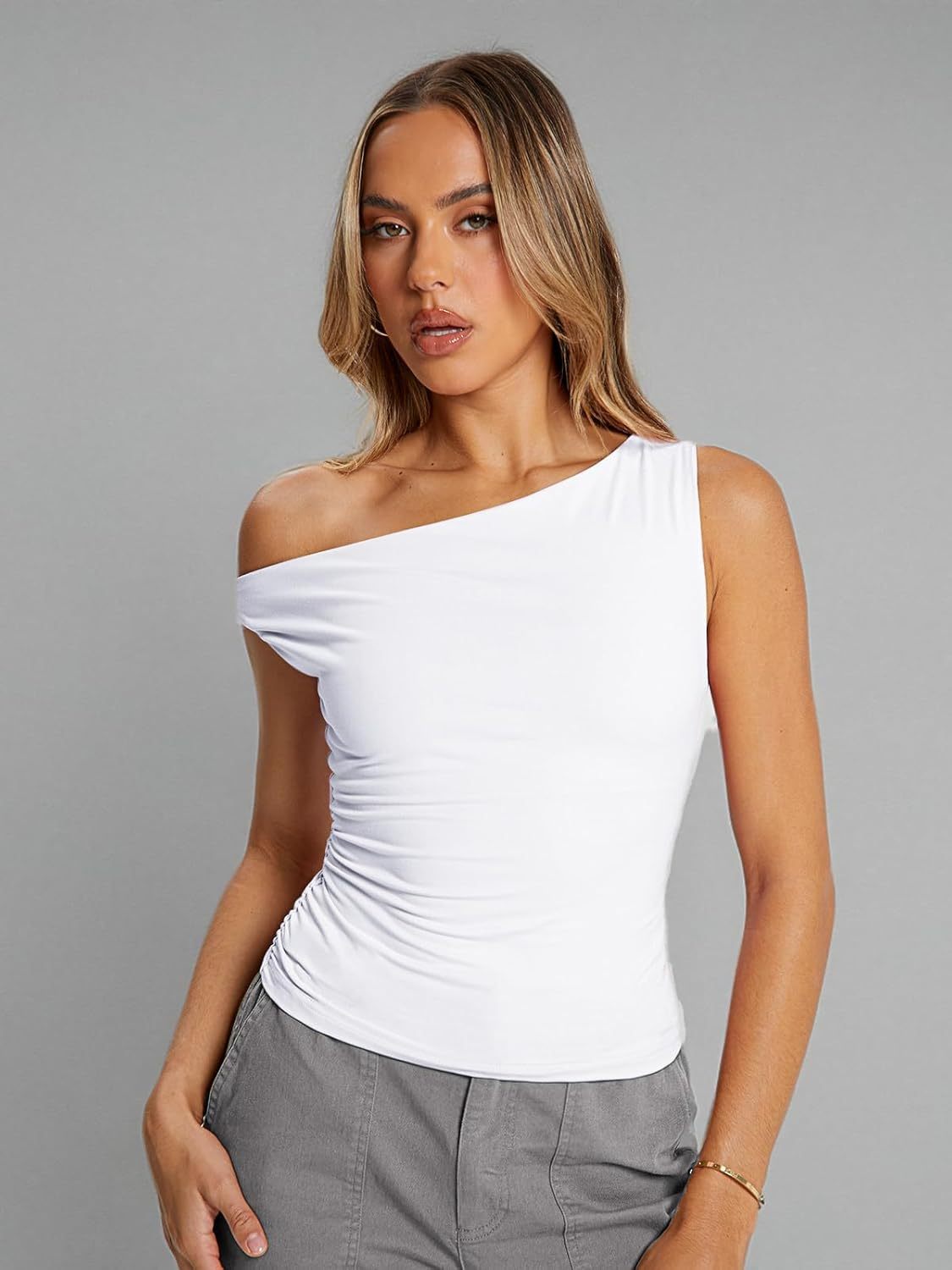 Vibecurve® Womens Summer Tops Spring Off Shoulder T Shirts Going Out Crop Tank Top Fashion Clothes Workout Outfit 