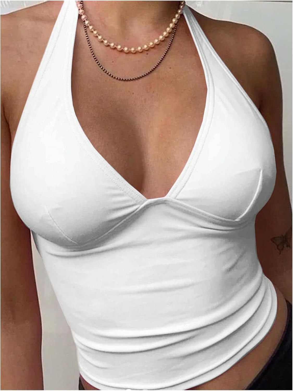 Vibecurve® Women's Halter Tops V Neck Tie Backless Summer Crop Tank Top