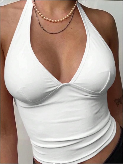 Vibecurve® Women's Halter Tops V Neck Tie Backless Summer Crop Tank Top