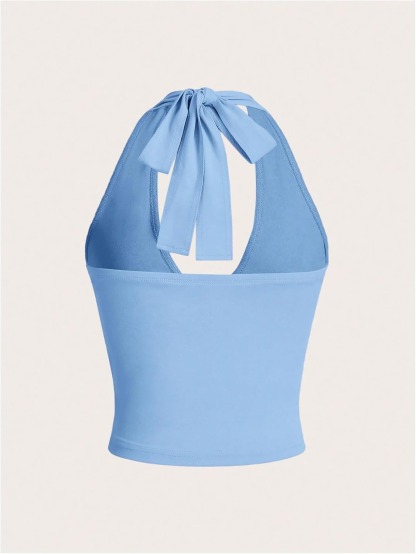 Vibecurve® Women's Halter Tops V Neck Tie Backless Summer Crop Tank Top