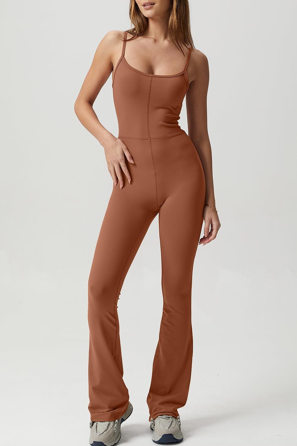 Vibecurve® Flare Jumpsuits for Women Spaghetti Straps Scoop Neck Bodycon Full Length Casual Unitard Playsuit