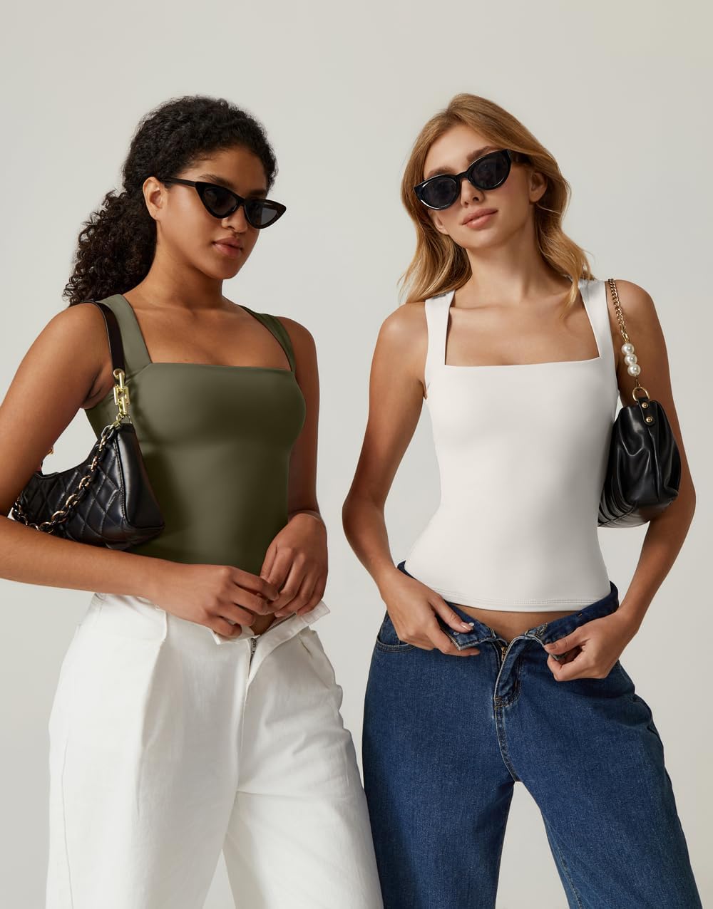 Vibecurve® Women's Basic Square Neck Sleeveless Double-Layer Tank Tops Shaping Vest