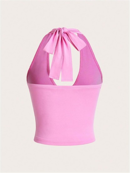 Vibecurve® Women's Halter Tops V Neck Tie Backless Summer Crop Tank Top