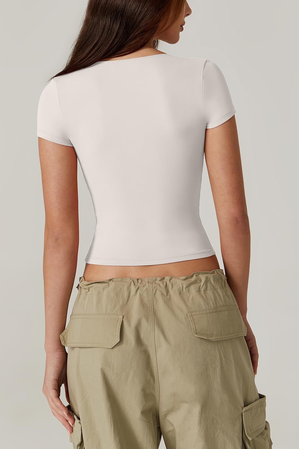 Vibecurve® Women's V Neck Short Sleeve T Shirts Double Lined Tee Seamed Cup Going Out Tops