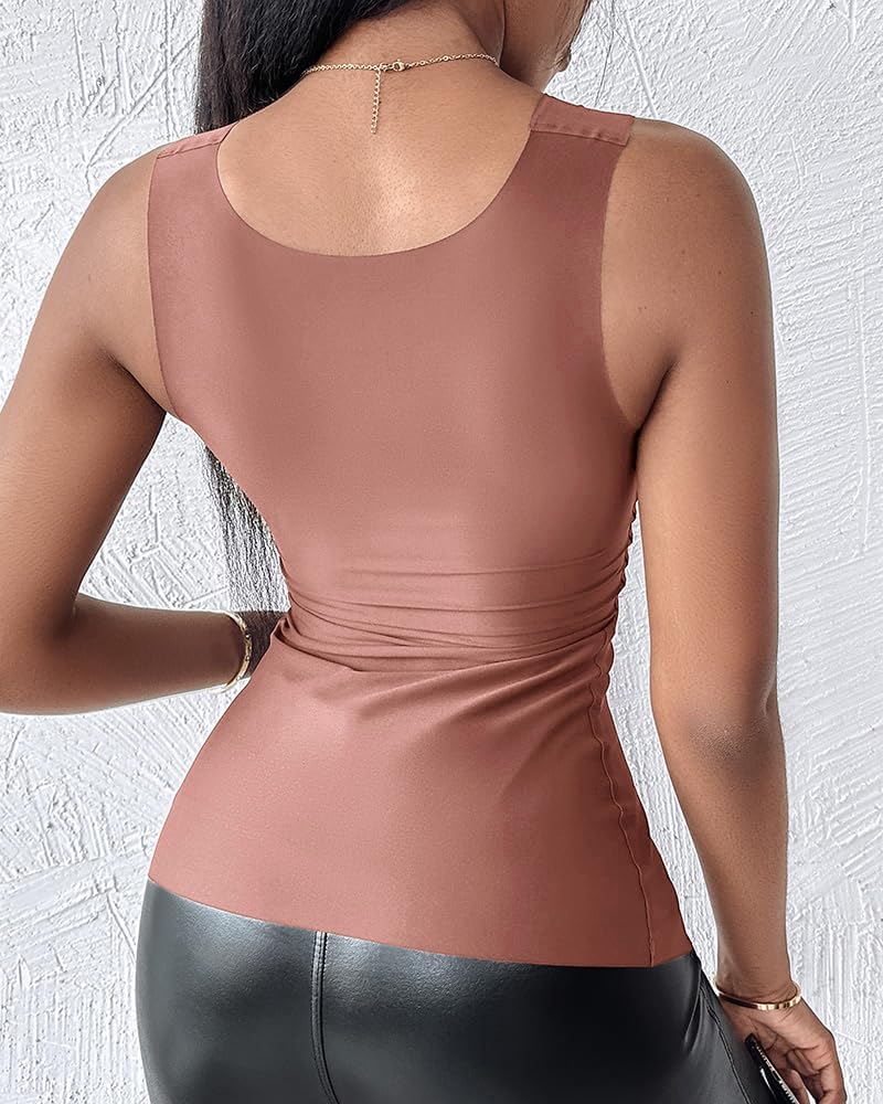 Vibecurve® Womens U Neck Shapewear Built-in Bra Tank High Strechy Sleeveless Slim Fit Tops Camisole Workout Tops