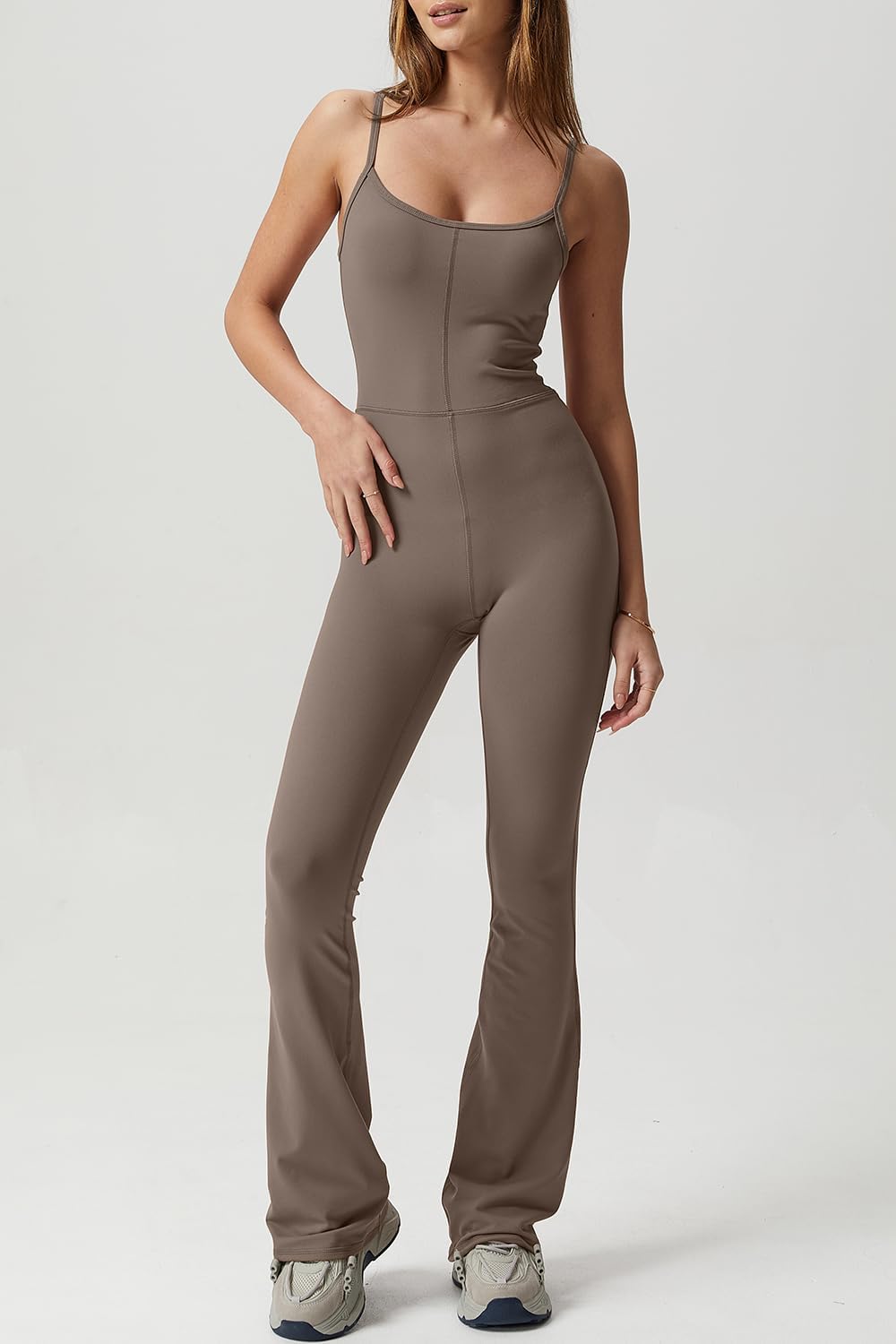 Vibecurve? Flare Jumpsuits for Women Spaghetti Straps Scoop Neck Bodycon Full Length Casual Unitard Playsuit