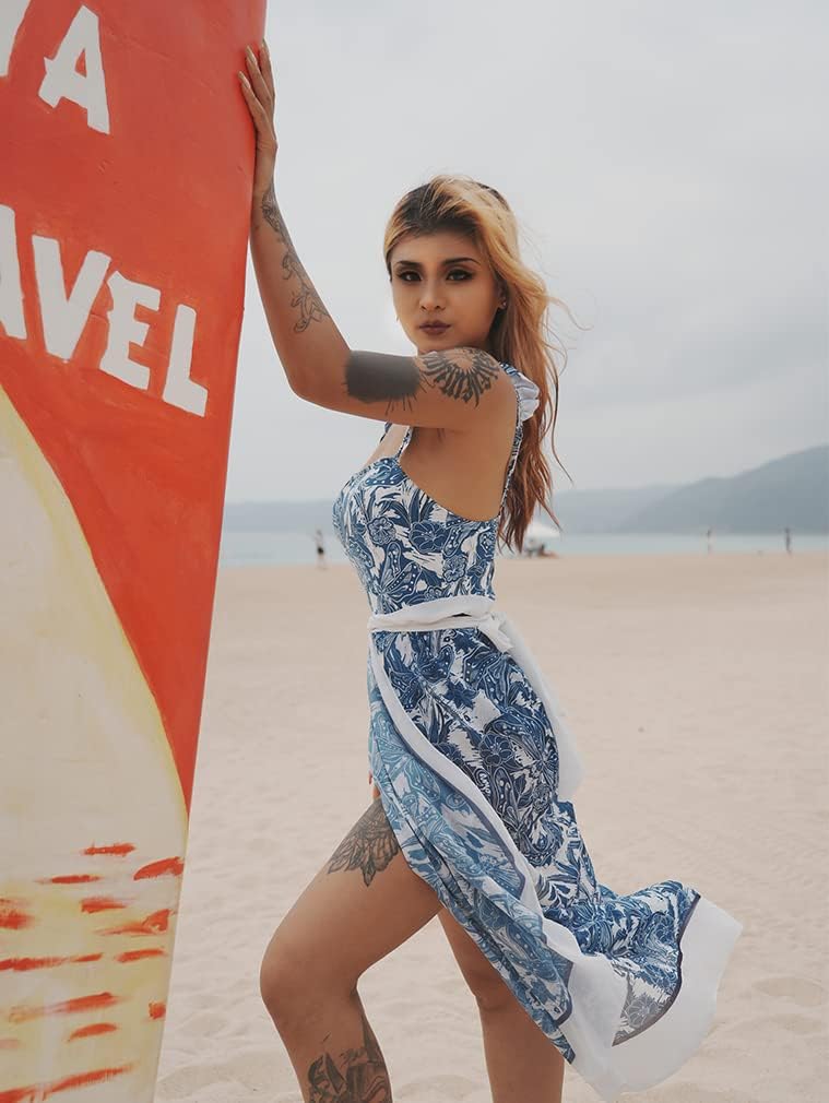 Vibecurve® Aprilake Women's Summer Square NeckSleeveless Swimsuit Bodysuit Tops Beach Skirt 2Piece Swimsuit Outfits