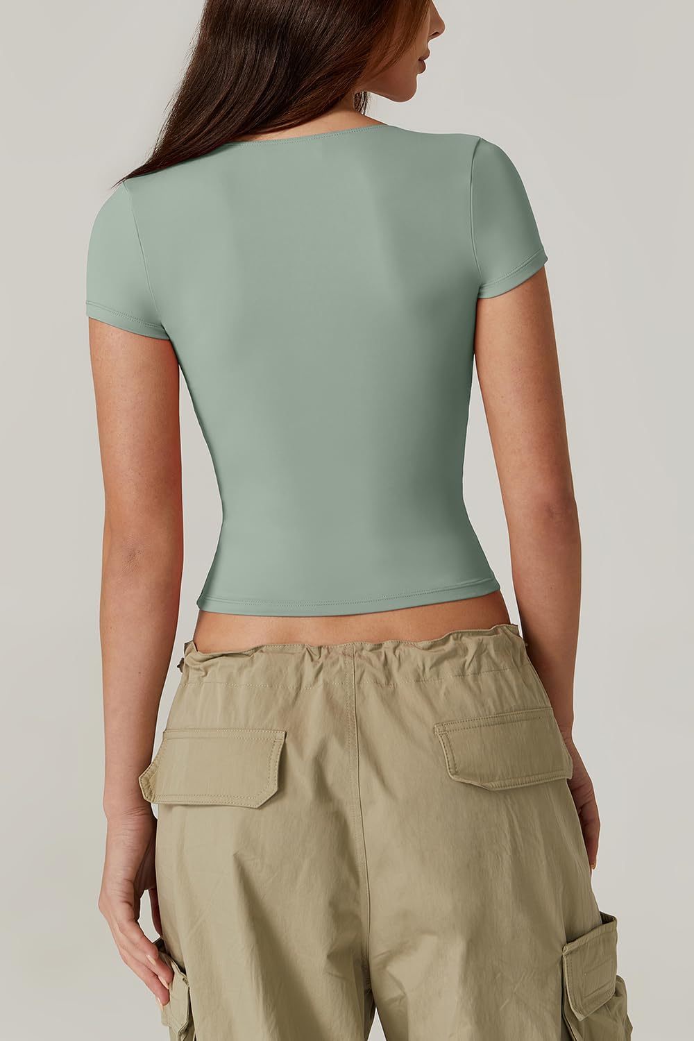 Vibecurve® Women's V Neck Short Sleeve T Shirts Double Lined Tee Seamed Cup Going Out Tops