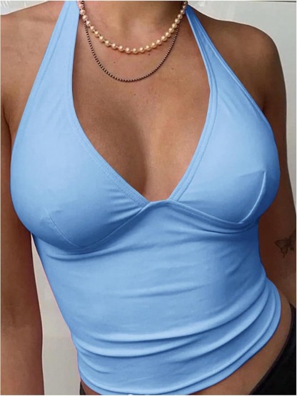 Vibecurve® Women's Halter Tops V Neck Tie Backless Summer Crop Tank Top