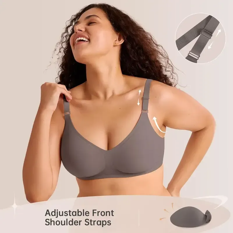 Vibecurve® Wireless V Neck Bra with Front-Adjustable Straps