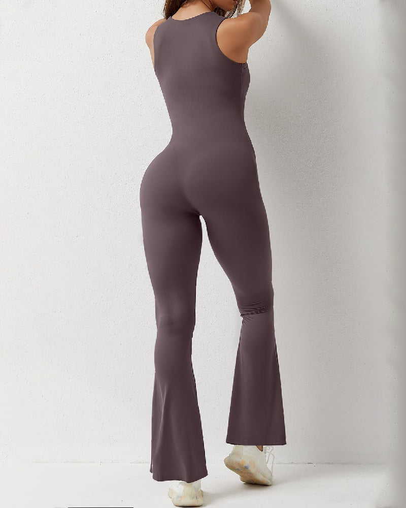 Vibecurve® Women's Sleeveless Sexy Square Neck Jumpsuit Stretch Flare Leggings Romper