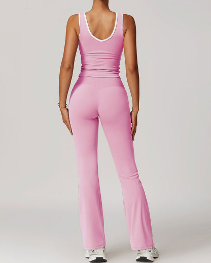 Vibecurve® Women's Contrast Color Cross Belt Yoga Set