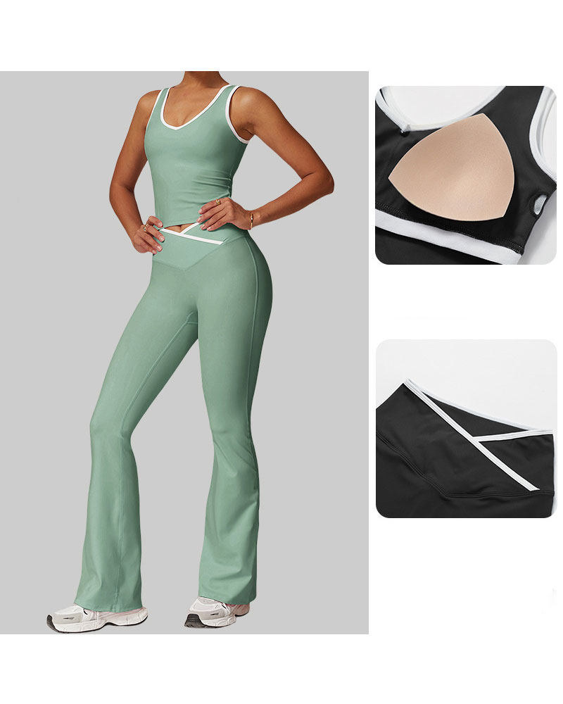 Vibecurve® Women's Contrast Color Cross Belt Yoga Set