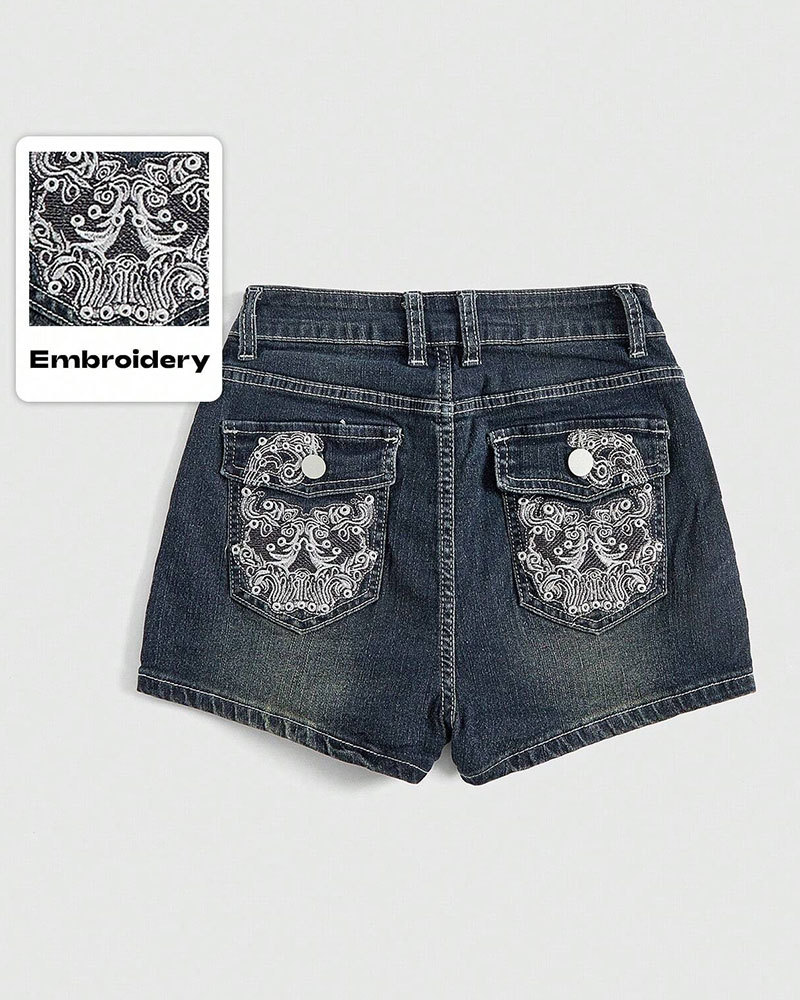 Vibecurve® Grunge Punk Gyaru Punk Style Skull Embroidery Tight & Sexy 
