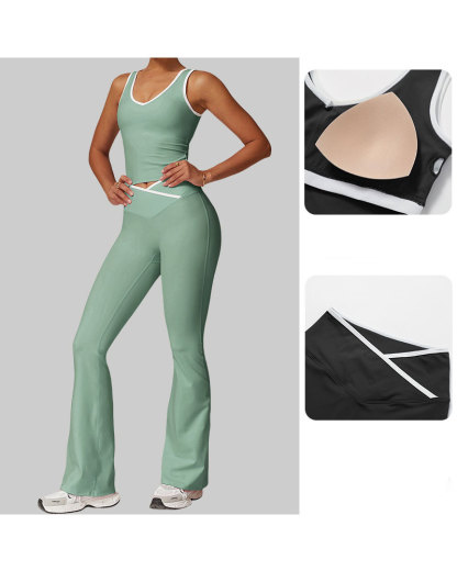 Vibecurve® Women's Contrast Color Cross Belt Yoga Set