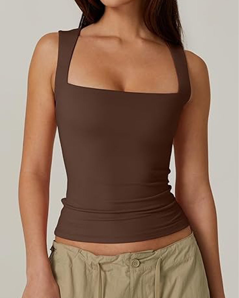 Vibecurve® Women's Basic Square Neck Sleeveless Double-Layer Tank Tops Shaping Vest