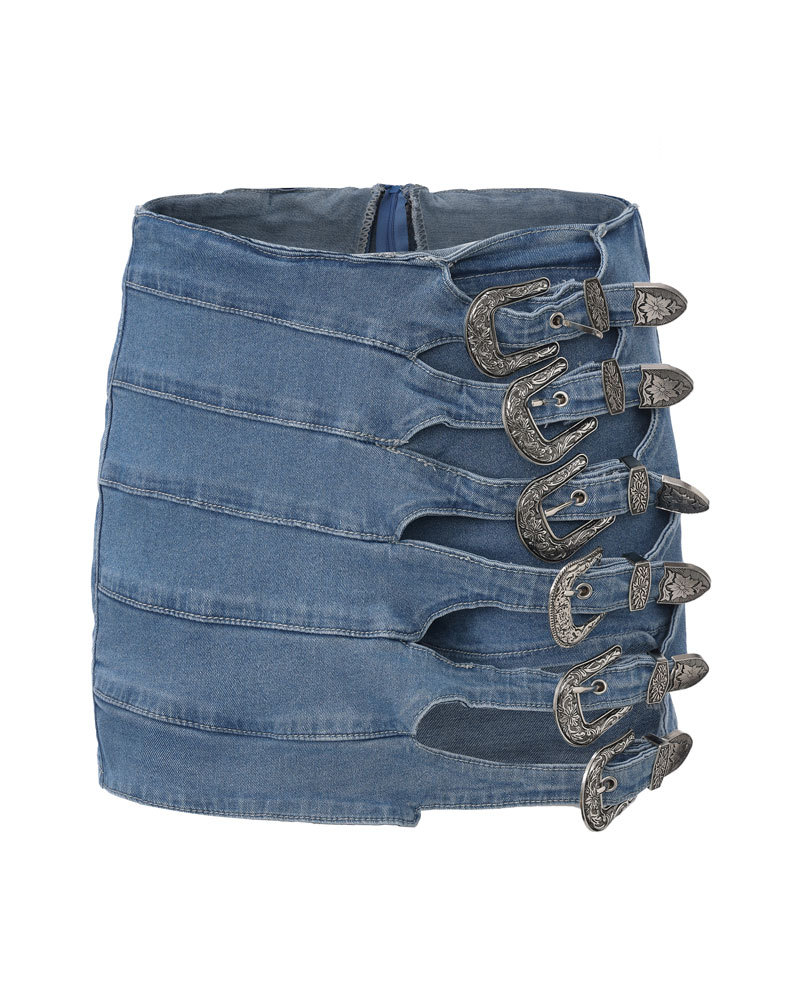 Vibecurve® Buckle Down High-Rise Denim Skort