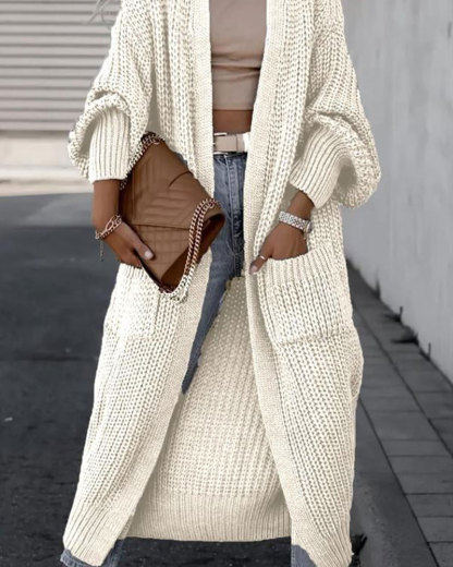 Vibecurve® Solid Drop Shoulder Long Cardigan
