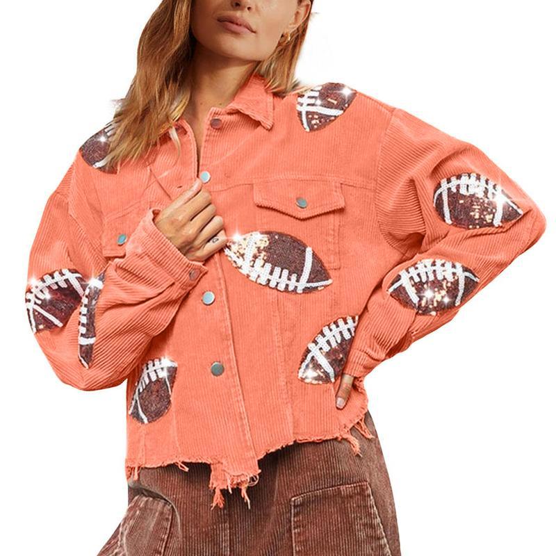 Vibecurve® Game Day Corduroy Sequin Football Cropped Jacket