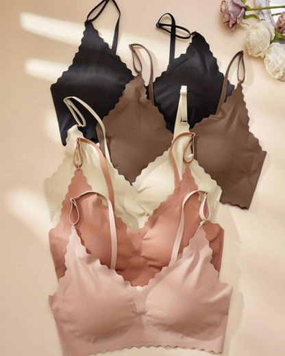 Vibecurve® Women's Solid Scallop Trim Wireless Push Up Seamless Bra